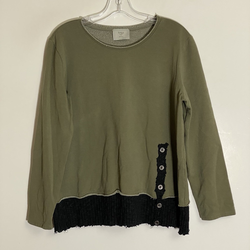 Chalet et Ceci Top Womens Small Green Raw Hem Oversized Classic Boxy Modern Boho